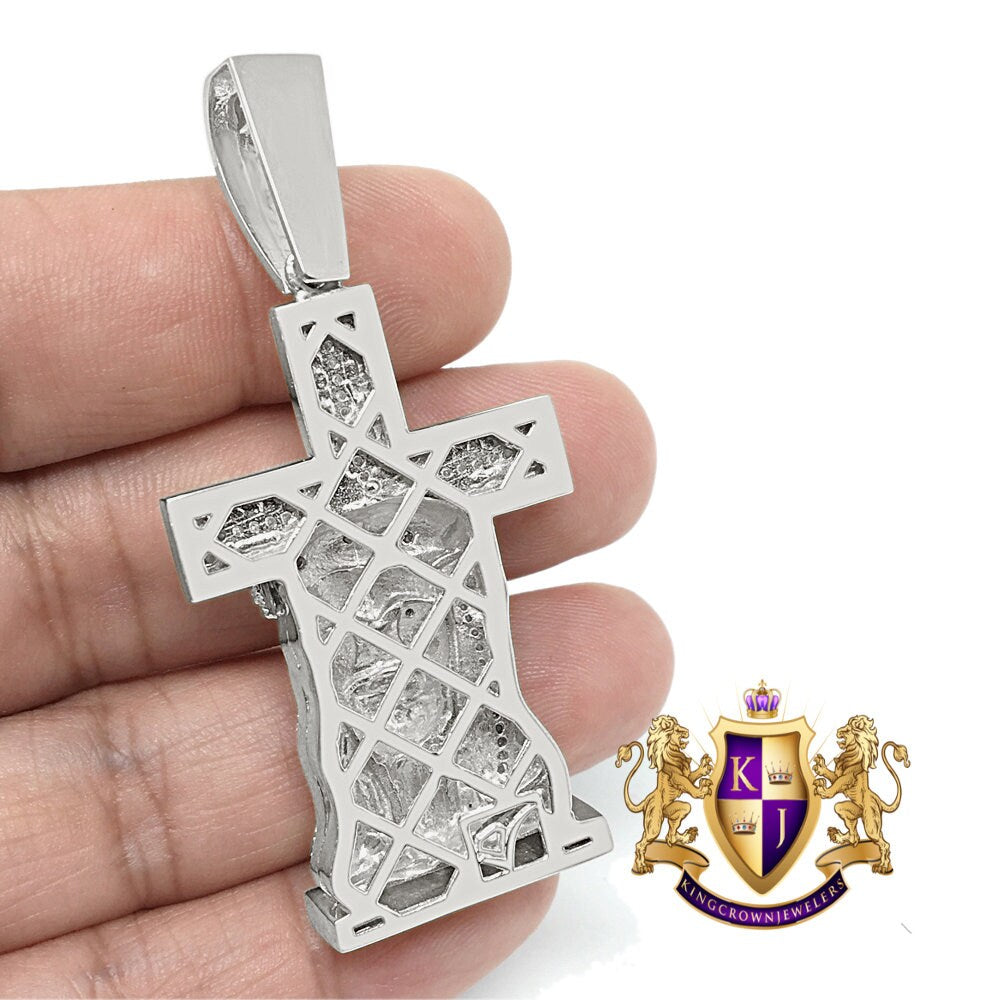 Real Genuine Diamonds Jesus Face Cross Custom Men's Pendant Charm 10K White Gold Finish 2.5''