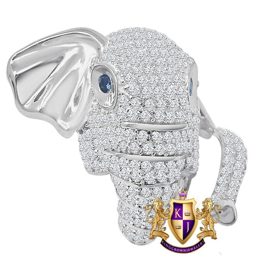 Real White Gold Over Genuine Sterling Silver Simulated Diamond Good Luck Elephant Ring Lucky Band