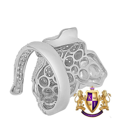 Real White Gold Over Genuine Sterling Silver Simulated Diamond Good Luck Elephant Ring Lucky Band
