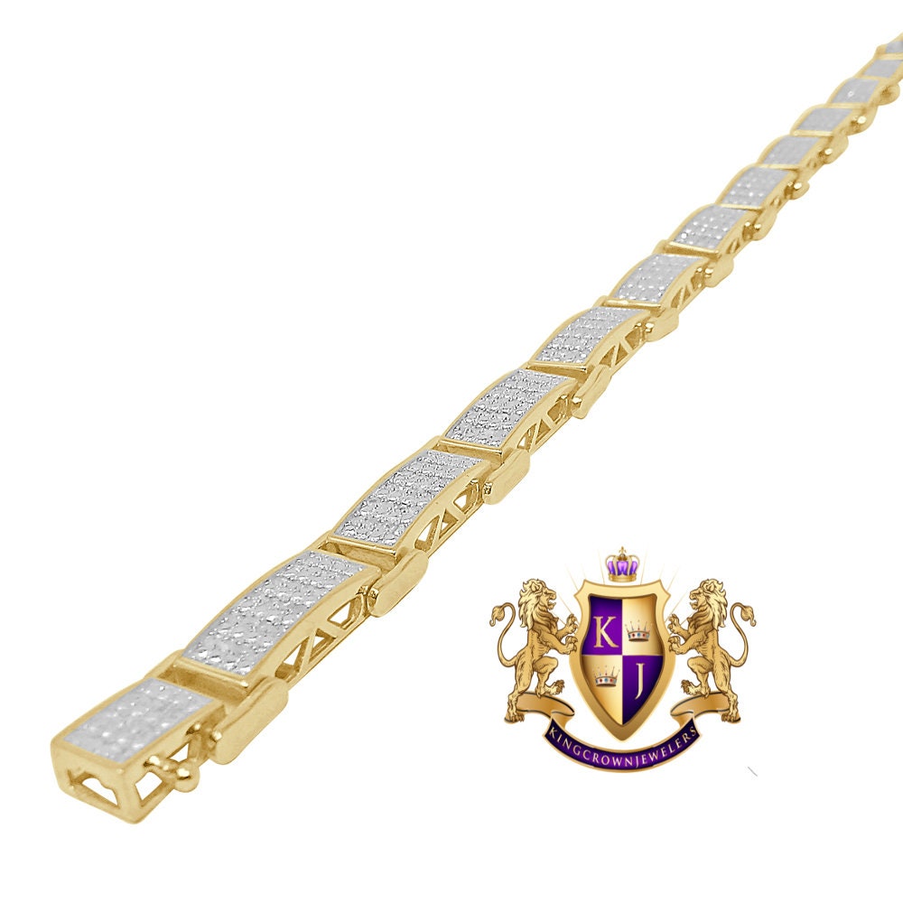 100% Genuine Real Diamond 10k Yellow Gold Over Men's Ladies Tennis Link Bracelet 8''