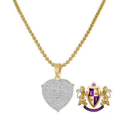 Real Genuine Diamond 0.60 Cwt. 10K Gold Finish LOVE Heart Mini Pendent Charm Chain Set 1''