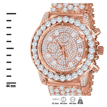 Men's 18k Rose Gold Finish Simulated Diamond Custom Band Luxury Iced Watch 48mm W/Date