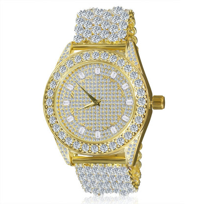 Men's 18k Yellow Gold Finish Simulated Diamond Custom Band Luxury Iced Watch 48mm W/Date