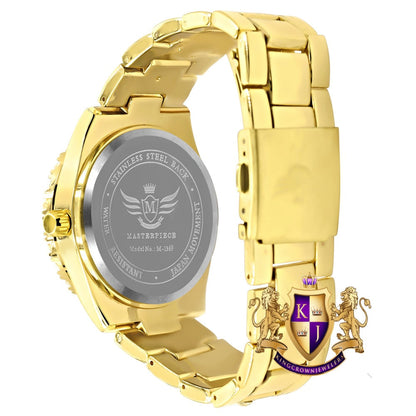 Solitaire 14K Yellow Gold Tone Simulated Diamond Water Resistance Steel Back Metal Band Watch 40mm