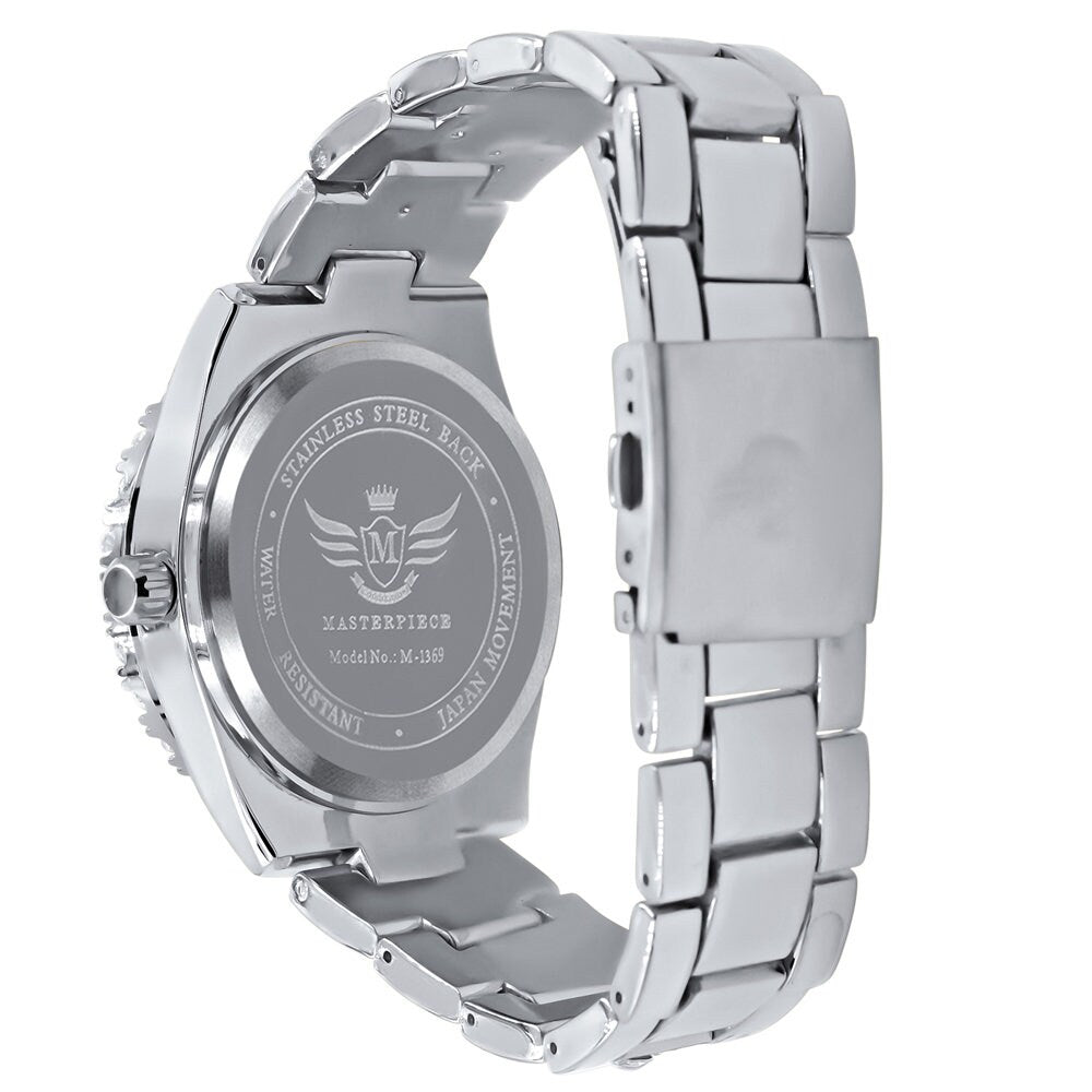 Solitaire 14K White Gold Tone Simulated Diamond Water Resistance Steel Back Metal Band Watch 40mm
