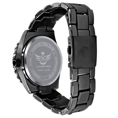Solitaire 14K Black Gold Tone Simulated Diamond Water Resistance Steel Back Metal Band Watch 40mm