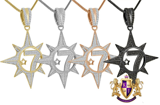 Real Genuine Sterling Silver Five Percenter 2.00 Cwt. Simulated Diamond 14K Gold On Allah Five-Percent Nation Pendant Muslim Charm Chain Set