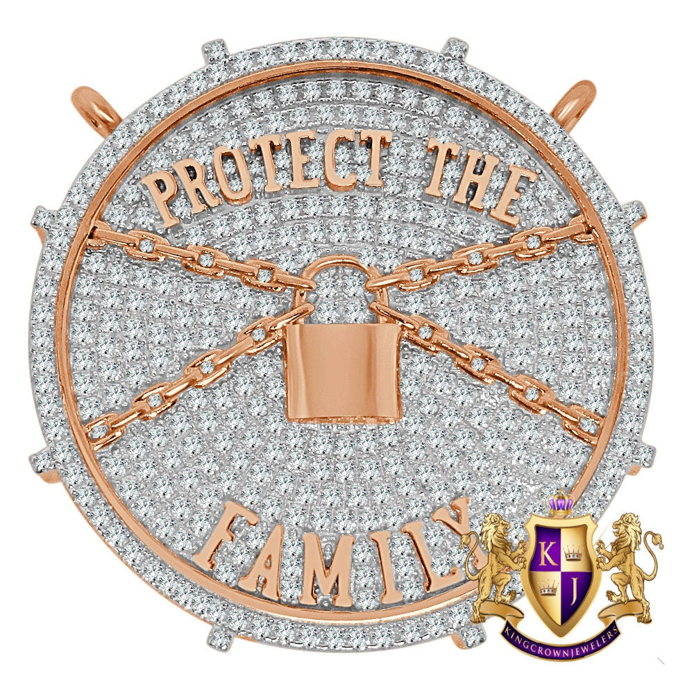 Exclusive Custom Piece 14K Rose Gold Over Real Sterling Silver Protect The Family 3D Pendant Medallion Charm 41 + Grams