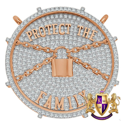 Exclusive Custom Piece 14K Rose Gold Over Real Sterling Silver Protect The Family 3D Pendant Medallion Charm 41 + Grams
