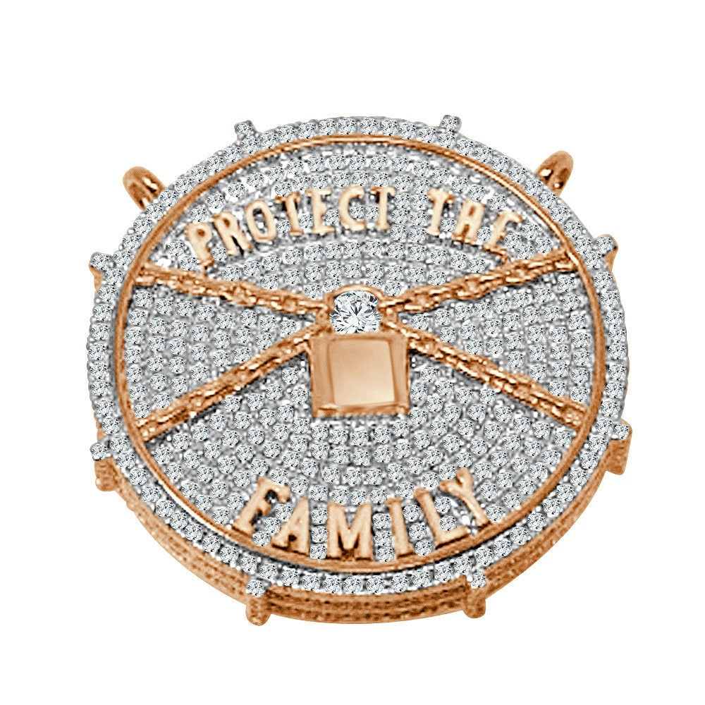 Exclusive Custom Piece 14K Rose Gold Over Real Sterling Silver Protect The Family 3D Pendant Medallion Charm 41 + Grams