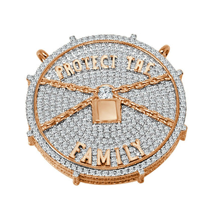 Exclusive Custom Piece 14K Rose Gold Over Real Sterling Silver Protect The Family 3D Pendant Medallion Charm 41 + Grams