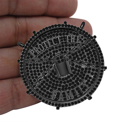 Custom Piece 14K Black Gold Over Real Sterling Silver Protect The Family 3D Pendant Medallion Charm 41 + Grams