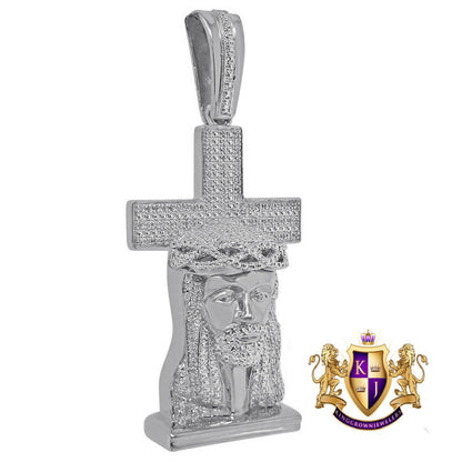 Real Genuine Diamonds Jesus Face Cross Custom Men's Pendant Charm 10K White Gold Finish 2.5''