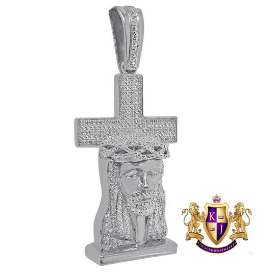 Real Genuine Diamonds Jesus Face Cross Custom Men's Pendant Charm 10K White Gold Finish 2.5''