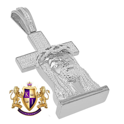 Real Genuine Diamonds Jesus Face Cross Custom Men's Pendant Charm 10K White Gold Finish 2.5''