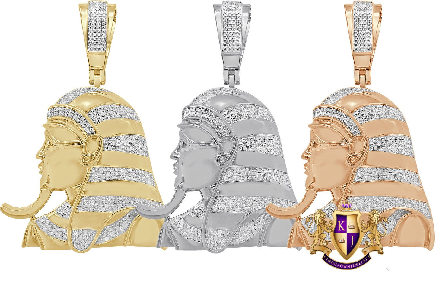 Real Genuine Authentic Natural Diamond 22+ Grams Egyptian King Tut Pharaoh Mummy Custom Pendant 10k Solid Gold Over Charm 2.25''