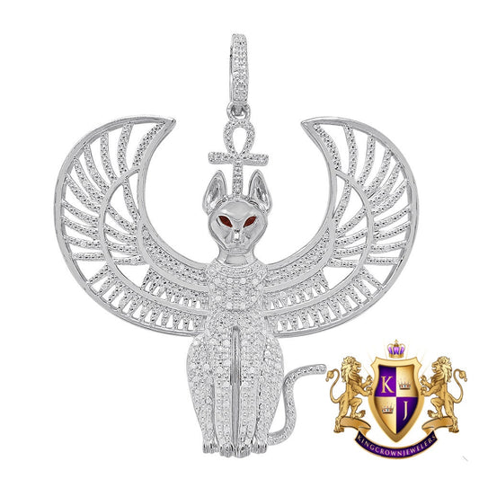 Real Genuine Diamond 21 + Grams 10K White Gold Over Anubis Egyptian God Ra Horus Osiris Seth Ankh Cross Pharaoh Custom Charm Pendent 2.50''