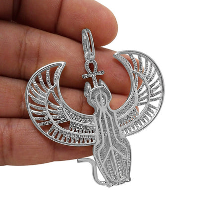 Real Genuine Diamond 21 + Grams 10K White Gold Over Anubis Egyptian God Ra Horus Osiris Seth Ankh Cross Pharaoh Custom Charm Pendent 2.50''