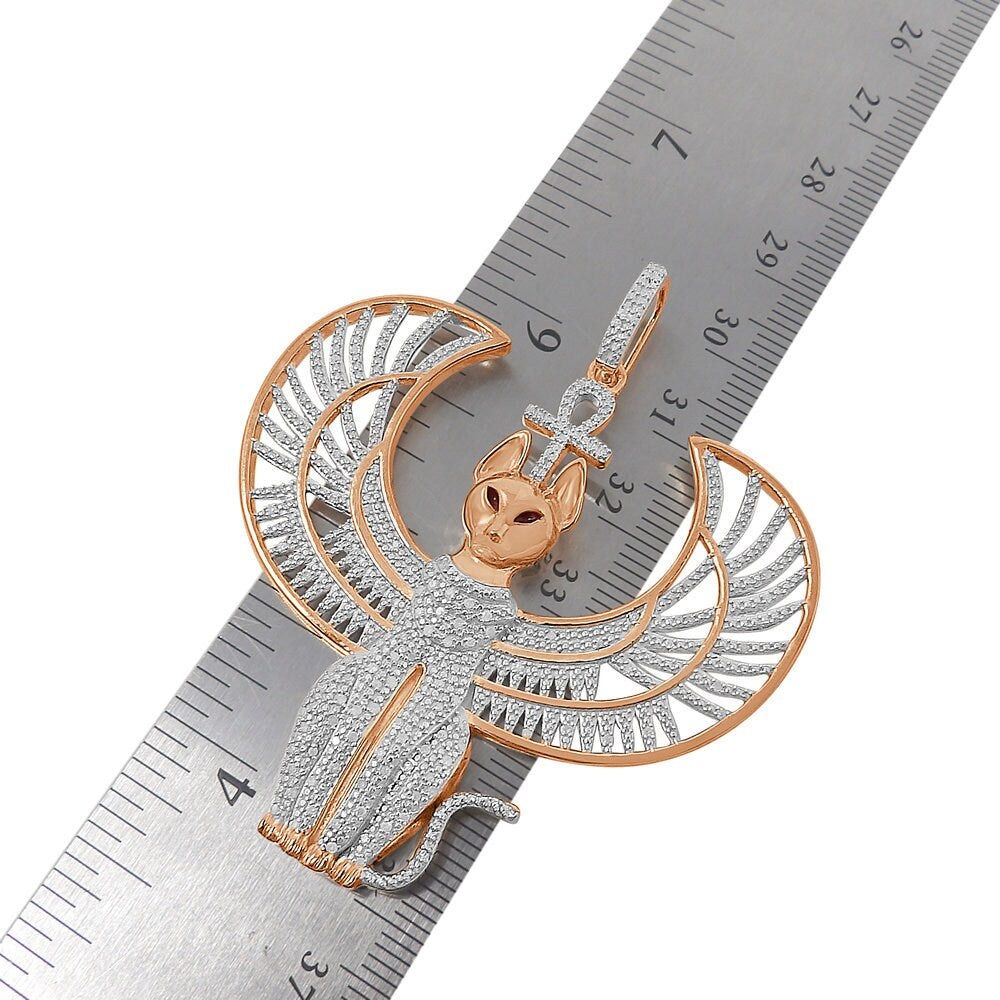 Real Genuine Diamond 21 + Grams 10K Rose Gold Over Anubis Egyptian God Ra Horus Osiris Seth Ankh Cross Pharaoh Custom Charm Pendent 2.50''