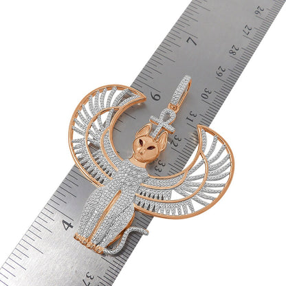 Real Genuine Diamond 21 + Grams 10K Rose Gold Over Anubis Egyptian God Ra Horus Osiris Seth Ankh Cross Pharaoh Custom Charm Pendent 2.50''