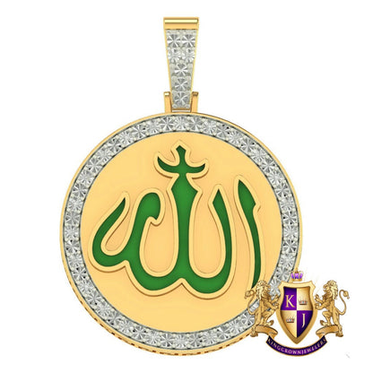 Real Genuine Authentic Diamond 10K Gold Over Muslim Islamic Arabic Pendent Charm Allah God Medallion 2''