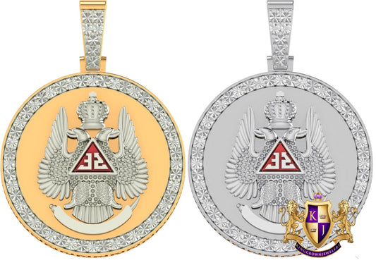 Real Genuine Diamond 32 Degree Scottish Rite Masonic Freemason Pendent 10K Gold Over Charm 2''