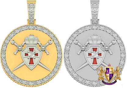 Real Genuine Diamond Knight Templar Masonic Shield and Sword Pendent 10K Gold Over Medallion Charm 2''