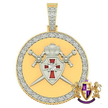 Real Genuine Diamond Knight Templar Masonic Shield and Sword Pendent 10K Gold Over Medallion Charm 2''