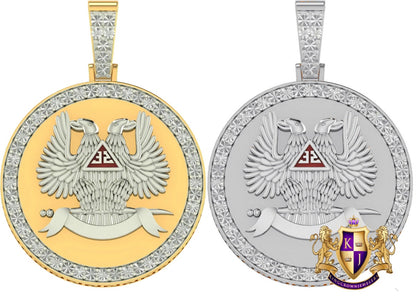 Real Genuine Diamond Scottish Rite 32 Degree Wings Up Masonic Knights Templar Freemasonry Freemason Pendent 10K Gold Over Charm 2''