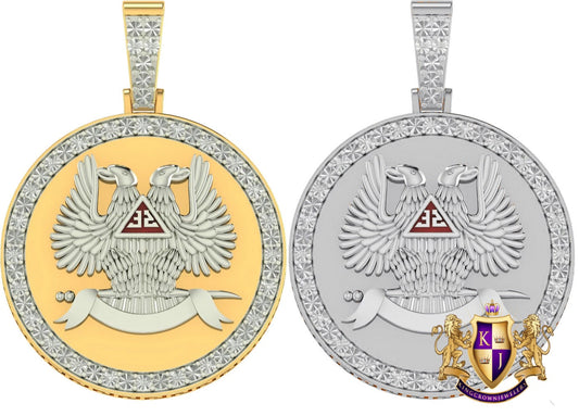 Real Genuine Diamond Scottish Rite 32 Degree Wings Up Masonic Knights Templar Freemasonry Freemason Pendent 10K Gold Over Charm 2''