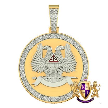 Real Genuine Diamond Scottish Rite 32 Degree Wings Up Masonic Knights Templar Freemasonry Freemason Pendent 10K Gold Over Charm 2''