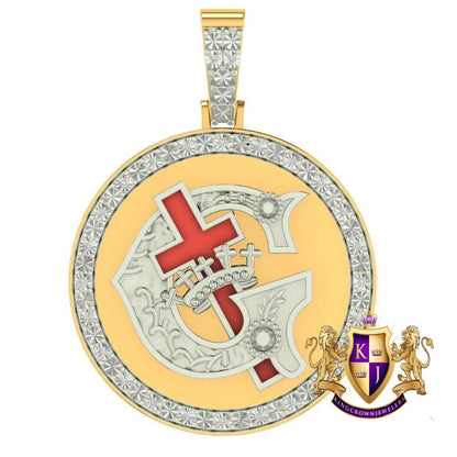 Genuine Real Diamond Knights Templar Masonic 14K Gold Over Freemason Custom Charm Pendent Medallion 2''
