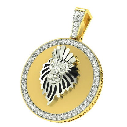 Authentic Genuine Real Diamond 10K Gold Finish Lion King Head Medallion Pendent Charm 2''