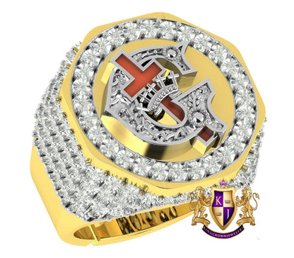 Men's Real Genuine Diamond 10K Gold Over Knights Templar Masonic Freemason Custom Ring Band (Adjustable 9.5 Up 10.5)