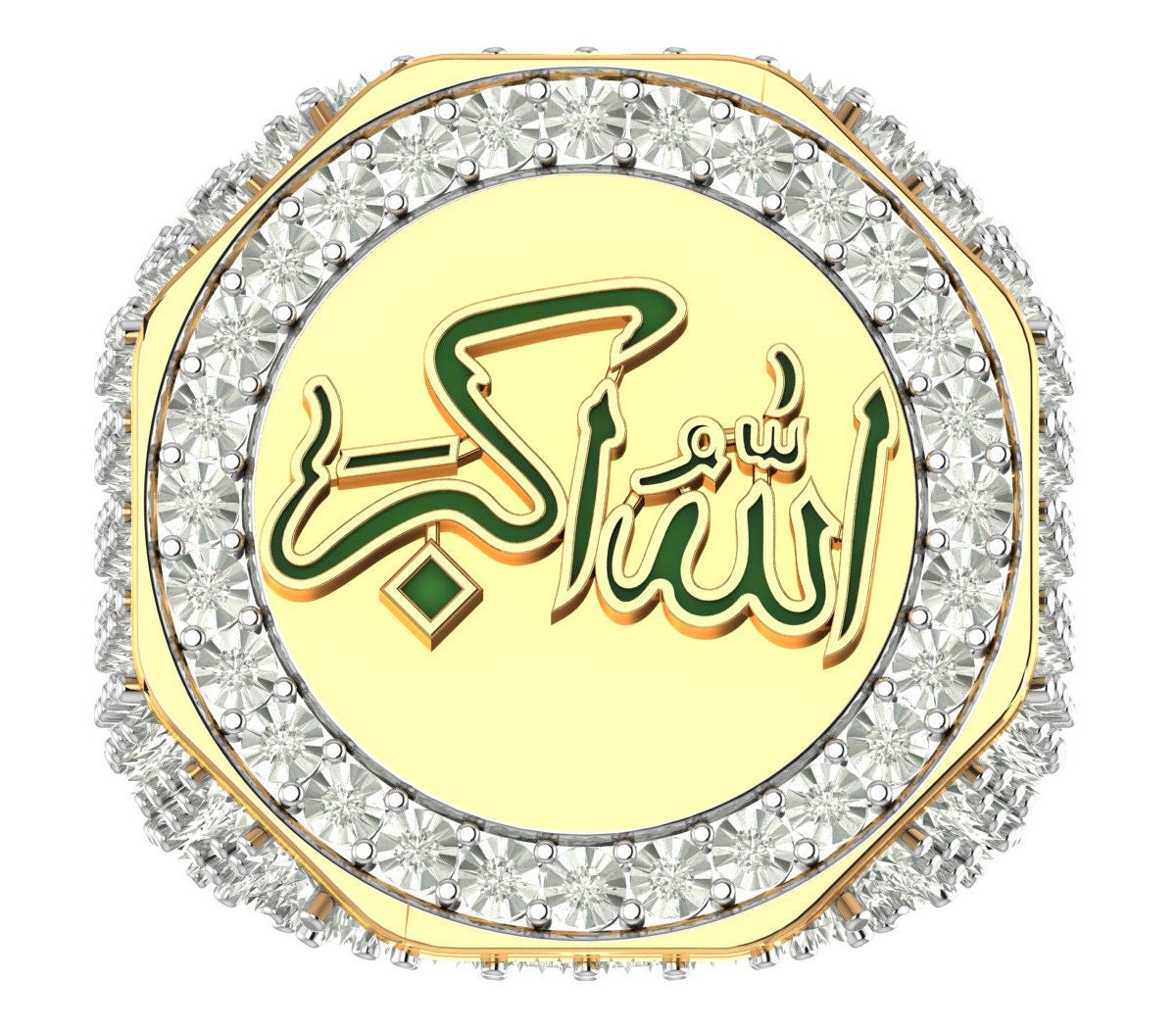 Real Genuine Authentic Diamond 10K Gold Over Allahu Akbar Muslim Islamic Arabic "God is Greater" Ring Band (Adjustable 9.5 Up 10.5)