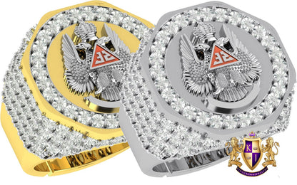 Men's Genuine Diamond Scottish Rite 32 Degree Wings Up Masonic Knights Templar Freemasonry Freemason Band Ring (Adjustable 9.5 Up To 10.5)