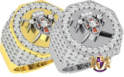Men's Genuine Real Diamond  Knight Templar Masonic Shield and Sword Freemasonry Freemason Band Ring (Adjustable 9.5 Up To 10.5)