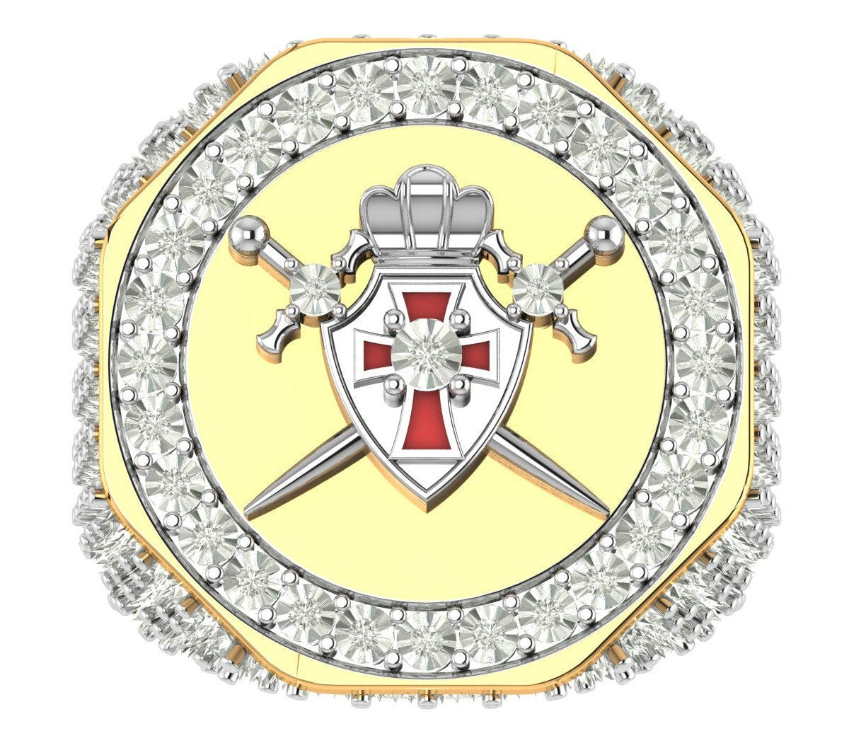 Men's Genuine Real Diamond  Knight Templar Masonic Shield and Sword Freemasonry Freemason Band Ring (Adjustable 9.5 Up To 10.5)