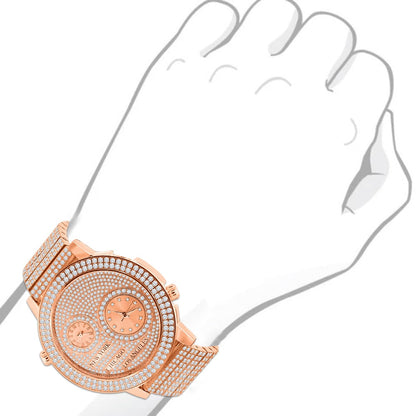 Men's Full Stainless Steel 2 Time Zone Chronograph 18K Rose Gold Tone Diamond Dial  Luxury Custom Watch 45mm