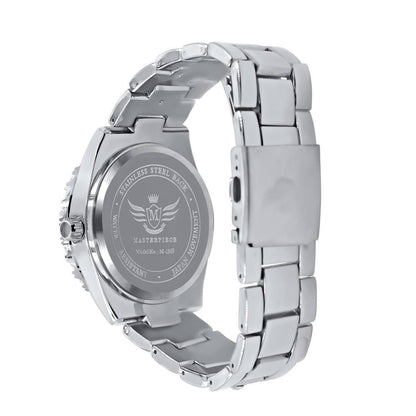 Blue Sapphire Dial Solitaire Men's 14K White Gold Tone Simulated Diamond Water Resistance Steel Back Watch 45MM