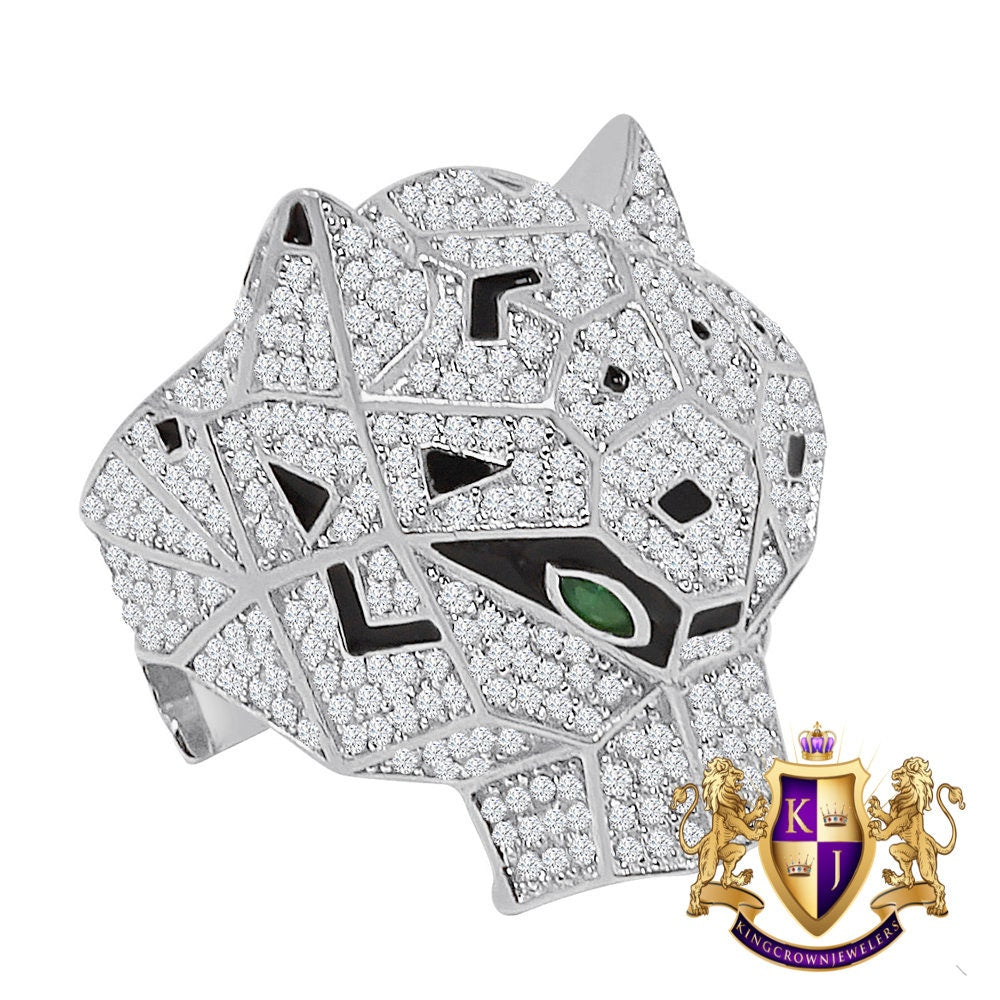 Big Bold 14K White Gold On Real Sterling Silver Simulated Diamond Lion Head Wolf Face Men's Custom Ring Band