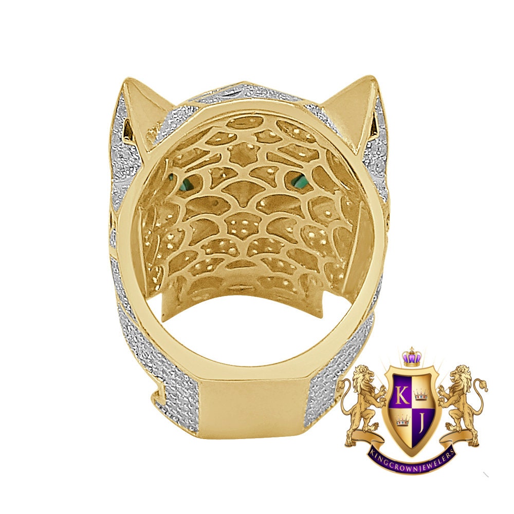 Big Bold 14K Yellow Gold On Real Sterling Silver Simulated Diamond Lion Head Wolf Face Men's Custom Ring Band