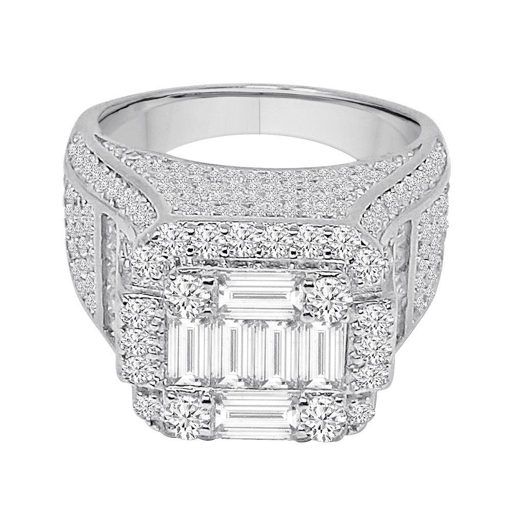 Baguette 10K White Gold On Real Sterling Silver Simulated Diamond Men's Wedding Engagement Ring Band