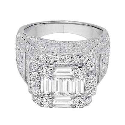 Baguette 10K White Gold On Real Sterling Silver Simulated Diamond Men's Wedding Engagement Ring Band