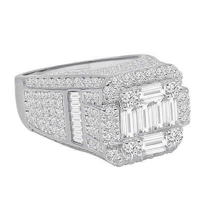 Baguette 10K White Gold On Real Sterling Silver Simulated Diamond Men's Wedding Engagement Ring Band