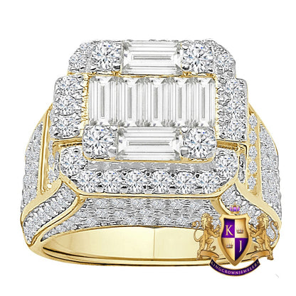 Baguette 10K Yellow Gold On Real Sterling Silver Simulated Diamond Men's Wedding Engagement Ring Band
