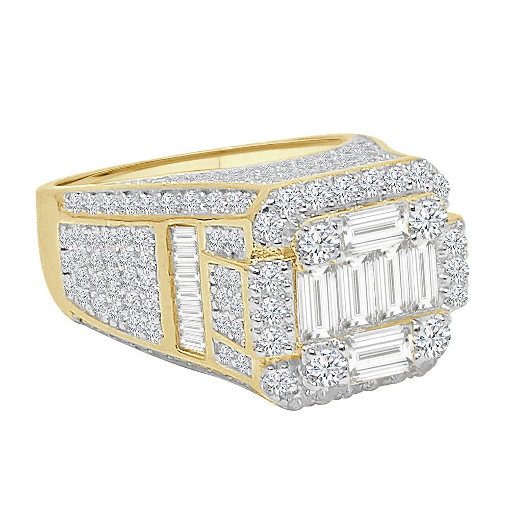 Baguette 10K Yellow Gold On Real Sterling Silver Simulated Diamond Men's Wedding Engagement Ring Band