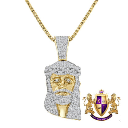 14k Gold Over Real Sterling Silver Simulated Diamond Holy Jesus Face Piece Cross Charm Pendent 2''