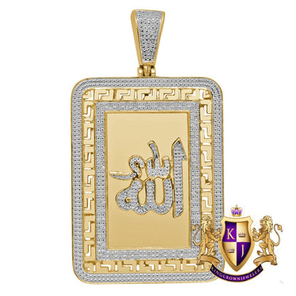 Real Genuine Authentic Diamond 28+ Grams Allah God Muslim Arabic Islamic Greek Frame Style Pendent 10K Solid Gold Finish Charm Big 2.75''