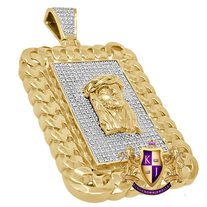 Men's Real Genuine Authentic Diamond 29+ Grams 10K Gold Over Jesus Christ Holy Face Custom Piece Charm Frame Pendent 2.5''